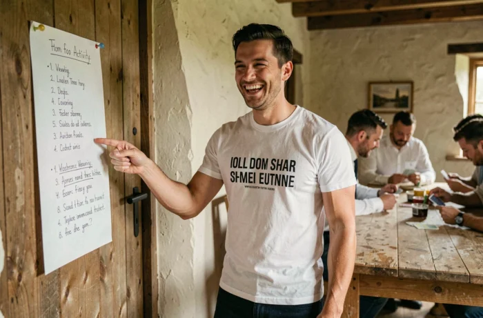 Témoin de mariage montrant une liste d'activités pour l'EVG dans une villa de campagne